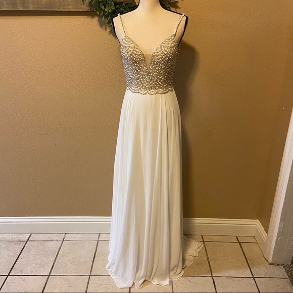 NWOT Lulus Luxe True Love White Beaded Rhinestone Maxi Dress - Picture 7 of 13